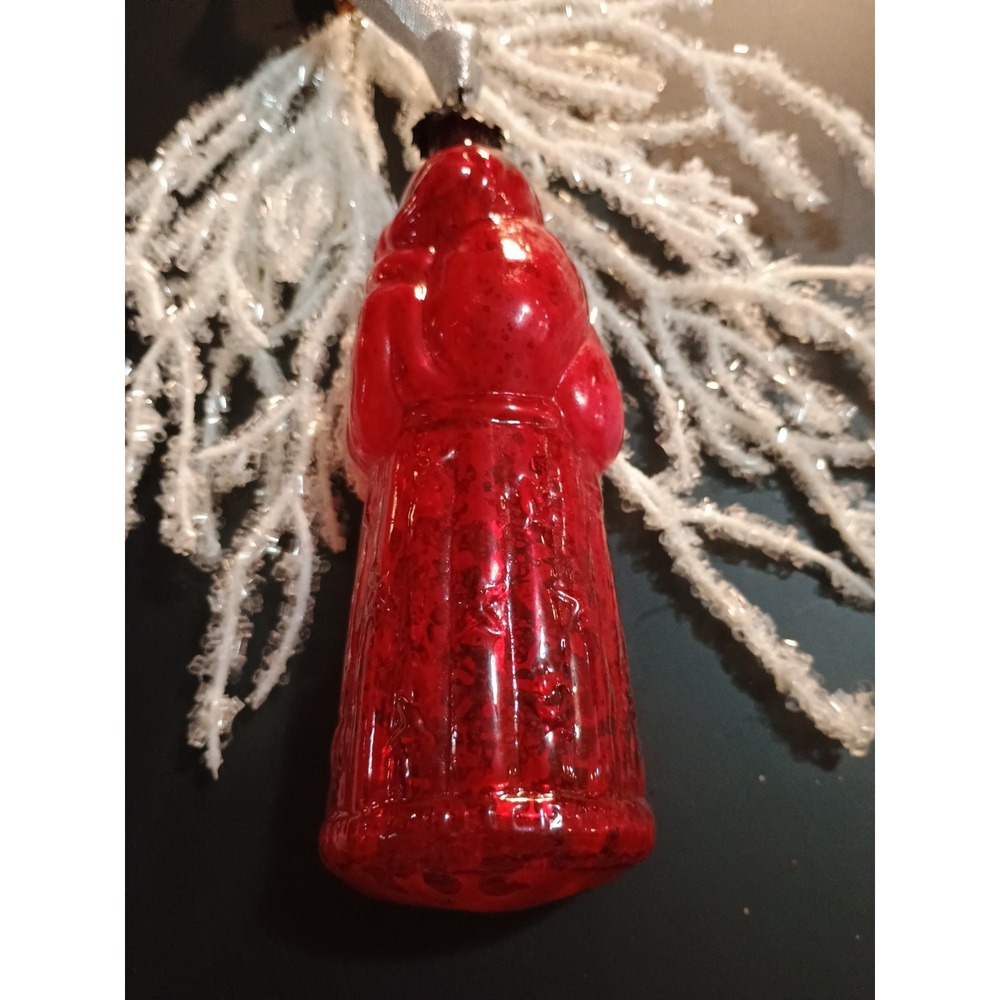 Vintage Blown Red Glass Santa Holding A Tree Christmas Ornament - Picture 5 of 6